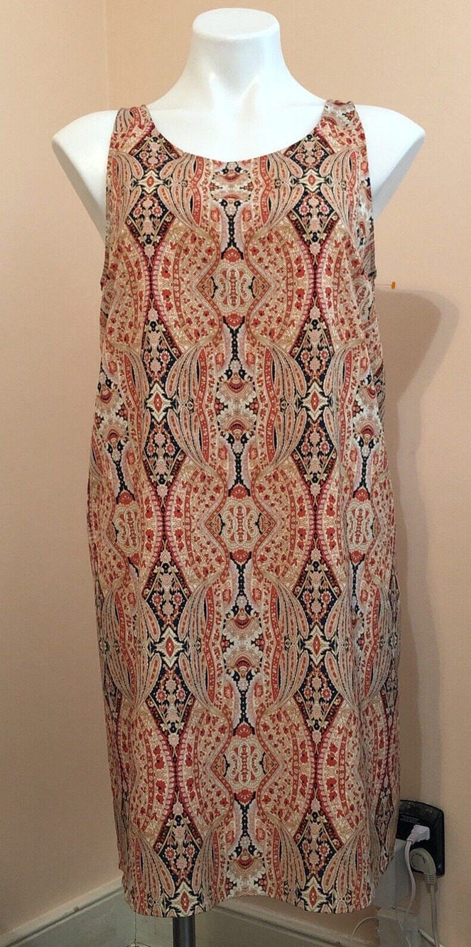 Carolina Belle Montreal Pink Blue Paisley Boho Sleeveless Sheath Dress Size 8